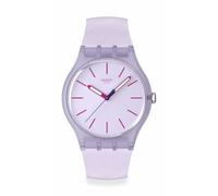 Swatch Unisex Analogue Watch, Light Purple Textured Dial, Dark Pink Hands, Purple Silicone Strap