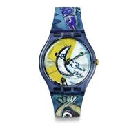Swatch Unisex Casual Bioceramic Watch Blue Art Journey Chagall's Blue Circus, Blue, Modern