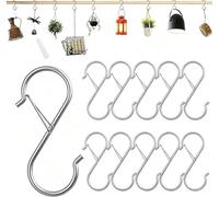 Swatowot S Hooks with Safety Buckle, 9 cm, Hanging Hooks, S Shaped Hooks, Utensils and Closet Rod, Black, S Hooks for Hanging Plants, Pots and Pans, Pack of 20 (Silver)