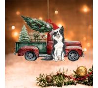 Swavecat 2D Ornament Border Collie Dog Xmas Tree Red Truck Acrylic Ornament Keepsake Border Collie Christmas Tree Ornaments 5in Double-Sided Print Flat Christmas Tree Decoration Keepsake