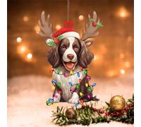Swavecat 2D Ornament English Springer Spaniel Dog Lanterns Christmas Antlers Christmas Ornaments English Springer Spaniel Christmas Ornaments 3in Double-Sided Print Flat Funny Ornament