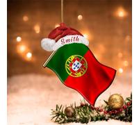 Swavecat Christmas 2D Acrylic Flat Ornament Portugal Christmas Ornament Portugal Flag with Custom Santa Hat Christmas Stocking Filling Acrylic Ornament Double-Sided Print 4in