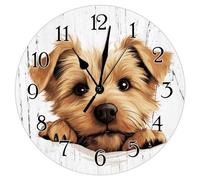 Swavecat Clocks Norfolk Terrier Wooden Decorative Wall Clock Norfolk Terrier Cute Funny Peeking Dog Puppy Art Clocks Non-Ticking Battery Clock Dog Pet Portrait Clocks for Living Room 12x12in