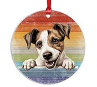 Swavecat Dog Ornament - Parson Russell Terrier Funny Peeking Dog Puppy Tree Decoration Ornament Rainbow Parson Russell Terrier Ornaments for Christmas Gay Dog Dad Gift Christmas Ornament