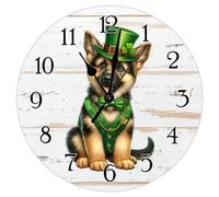Swavecat German Shepherd Dog Green Leprechaun Hat Leaf Clocks German Shepherd Dog St. Patrick's Day Wall Clocks Battery Operated Wall Clock Gift for Dog Owner Hanging Wall Clock 12x12in