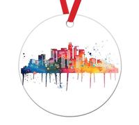 Swavecat Gift for Traveler Friends Ornament America Los Angeles Christmas Tree Ornament Watercolor Skyline Art Ceramic Ornaments Watercolor America Los Angeles City Funny Christmas Hanging Decor