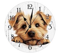 Swavecat Norfolk Terrier Clock Norfolk Terrier Cute Funny Peeking Dog Wooden Wall Clock Gift for Dog Owner Round Wooden Wall Clocks Non-Ticking Silent Wall Clock for Living Room 10x10in