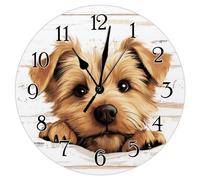 Swavecat Norfolk Terrier Cute Funny Peeking Dog Puppy Clocks Norfolk Terrier Wood Wall Clocks Battery Operated Round Clock Pet Owner Gift Wooden Clock for Kitchen Bedroom Office 15x15in