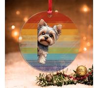 Swavecat Ornaments Rainbow Dog Yorkshire Terrier Christmas Decorations Yorkshire Terrier Dog Peeking Around Corner Decorative Hanging Ornaments Lesbian Dog Mom Gift Novelty Acrylic Ornaments