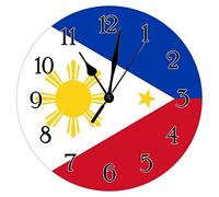 Swavecat Philippines Flag Decorative Wall Clock Retro Farmhouse 12inch Round Wall Clock Philippines Wall Clocks Non Ticking Battery Operated Home Decorative Clocks for Kitchen Dinning Room