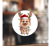 Swavecat Pomeranian Xmas Dog Envelope Seal Stickers Valentines Day Stickers for Kids Pomeranian Christmas Antlers Vinyl Round Label for Office School Classroom Family 2inch 100PCS