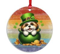 Swavecat Rainbow Shih Tzu Dog St. Patrick's Day Dog Ornament for Christmas Shih Tzu Dog Green Leprechaun Hat Pot of Gold Christmas Ornaments LGBTQ Gay Pride Dog Acrylic Xmas Ornaments 3in
