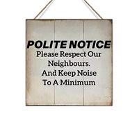 Swavecat Rustic Sign Wood Decor Polite Notice Please Respect Our Neighbours Sign Wall Decor Vintage Farmhouse Wall Hanging Sign Art Decor Plaque with Quotes for Home 8x8in