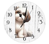 Swavecat Shih Tzu Decorative Wall Clock Shih Tzu Dog Peeking Around Corner Clock Gift for Dog Mom Wooden Decorative Clocks Quality Quartz Battery Operated Silent Wall Clocks for Home 10x10in
