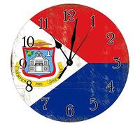 Swavecat Sint Maarten Flag Decorative Wall Clock Vintage French 15inch Round Wall Clock Sint Maarten Wall Clocks Quality Quartz Battery Operated Silent Wood Clocks for Laundry Room Bedroom