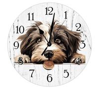 Swavecat Tibetan Terrier Hanging Wall Clock Tibetan Terrier Cute Funny Peeking Dog Puppy Wood Clock Battery Operated Silent Art Clocks Gift for Dog Mom Wooden Clock for Living Room 10x10in