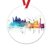 Swavecat Watercolor City Landscape Ornament America Las Vegas Tree Decoration Ornaments Colorful Skyline Art Porcelain Ceramic Ornament Watercolor America Las Vegas City Christmas Decoration