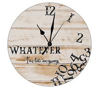 Swavecat Whatever I'm Late Anyways Clocks Rustic Distressed White Wood Grain Wall Clock Country Rustic Style Round Home Decorative Clocks Non-Ticking Silent Wall Clock for Home Office 12inch