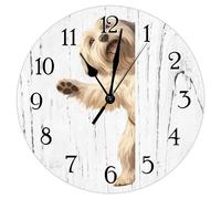 Swavecat Wood Clock Lhasa Apso Wooden Clock Lhasa Apso Dog Peeking Around Corner Wooden Clocks Non-Ticking Battery Operated Round Clock Dog Lover Gift Clocks for Living Room 15x15in