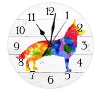 Swavecat Wood Clock Watercolor Dog German Shepherd Wall Clock German Shepherd Colorful Dog Silhouette Home Decorative Clocks Non-Ticking Battery Round Clock Gift for Dog Mom Clocks 12x12in