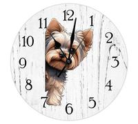 Swavecat Yorkshire Terrier Clock Yorkshire Terrier Dog Peeking Around Corner Clock for Wall Pet Memorial Round Wall Clocks Non-Ticking Silent Wall Clock for Home Living Room 12x12in