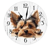 Swavecat Yorkshire Terrier Cute Funny Peeking Dog Puppy Clocks Yorkshire Terrier Hanging Wall Clocks Battery Operated Round Clock Pet Owner Gift Wooden Decorative Wall Clock 12x12in