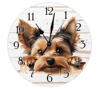 Swavecat Yorkshire Terrier Cute Funny Peeking Dog Puppy Clocks Yorkshire Terrier Home Decorative Clocks Battery Operated Round Clock Dog Memorial Wooden Wall Clock for Bedroom 10x10in