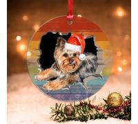 Swavecat Yorkshire Terrier Rainbow Dog Ornament Christmas Decoration Yorkshire Terrier Peeking Dog with Santa Hat in Crack Acrylic Ornament Gay Dog Dad Gift Decorative Ornaments