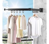 SWAWIS Clothes Airer Wall Mounted Clothes Rail 90 cm Extendable Foldable Clothes Airer Clothes Rail Wall with 12 Hooks for Balcony, Laundry, Bathroom, Bedroom, Two Folds