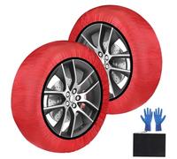 SWAWIS Snow Socks Car Snow Chains EN16662-1 Homologated Two Snow Socks Textile Snow Chains Size XL for R14 - R22 Abrasion and Tear Resistant Red