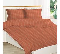 SWAYS Cotton Single Duvet-Cover-Sets Orange, Nordic Check-Design Bedding-Set with Smart White Zipper Closure, Plain Weave Cotton 140cm x 200cm + 50cm x 70cm (100% Cotton Single Bedding sets)