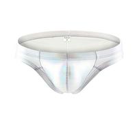 Swbreety Men's Bikini Briefs Metallic Bulge Pouch Underwear Low Waist Underpants - silver - S