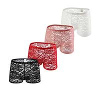 Swbreety Men's Lace Boxer Briefs Underwear Sexy See Through Underpants Bulge Pouch Trunks…, Black/Pink/Red/White, M