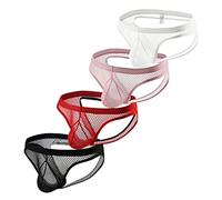 Swbreety Men's See Through Mesh Jockstrap Underwear Jock Strap Backless Underpants, Black/Pink/Red/White, M