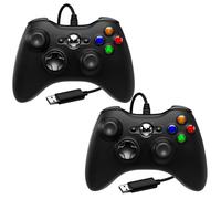 SWCTIM 2 Pack Replacement for Xbox 360 Controller Wired,Wired Controller Compatible with Xbox 360 & Slim Console and PC Windows 7/8/10,with Upgraded Joystick,Double Vibration,Black