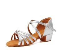 SWDZM Girls Ballroom Dancing Shoes Heel 3.5 Latin Salsa Bachata Practice Tango Dance Shoes,Silver,Heel 1.4",UK 6.5