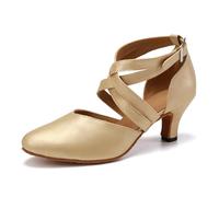 SWDZM Women's Ballroom Dance Shoes Closed Toe Latin Salsa Tango Practice Dancing Shoes,Beige,UK 6