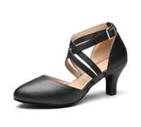 SWDZM Women's Ballroom Dance Shoes Closed Toe Latin Salsa Tango Practice Dancing Shoes,Black,UK 7.5