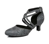 SWDZM Women's Ballroom Dance Shoes Closed Toe Latin Salsa Tango Practice Dancing Shoes,Grey,UK 5