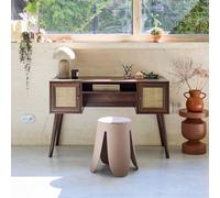 Swe anework Desk And Dark Wood Decor With 2 Doors 1 Open Compartment Compass Legs