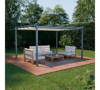 Swe luminium Pergola Isla Off-White 394X298X222 Cm - With Retractable Roof Sliding Canvas The Ideal Arbour For Your