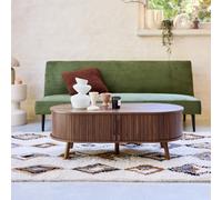 Swe offee Table With Sliding Doors And Grooved Wooden-Effect Compartments Legacy Walnut 110X59X39 Cm