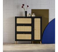 Swe oheme Black Canework Shoe Cabinet 3 Drawers 1 Door 21 Pairs 120 X 24 X 125 Cm