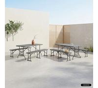 Swe olding Steel Reception Table With 2 Benches (Set Of 2) Charcoal Grey 180X69.5X73.5 Cm - Fiesta Set