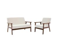 Armchair And 2-Seater Sofa In Hevea Wood Off-White Boucle - Sweeek