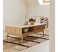 Swe rooved Wood Detail Coffee Table Linear Natural 110X59X39 Cm