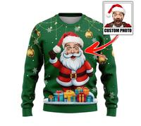 (Swea-SZF72725, 6XL) 2025 Custom Snowman Santa Claus Face Family Ugly Sweaters Funny Personalized Christmas Sweater, Customized Sweatshirts Unisex