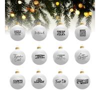Sweary Bauble Bundle 12Pcs - Sweary Gag Christmas Ball Ornaments - Funny Offensive Tree Baubles - Novelty Exchange Gifts for Adults (White)
