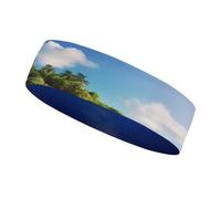Sweat-Absorbent Sports Headband Fashionable Non-Slip Beautiful Island in The Sea Printed Headband Summer Accessories Elastic Band Suitable for Gym Football Yoga Running Hiking
