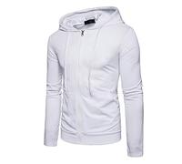 Sweat Jacket Men's Hooded Jacket Men's White Slim Fit Hoodie Leisure Men's Jacket Comfortable Sweat Pullover Cotton Sweatshirt Heavy Fabric Transition Coat Outdoor, White, XXL